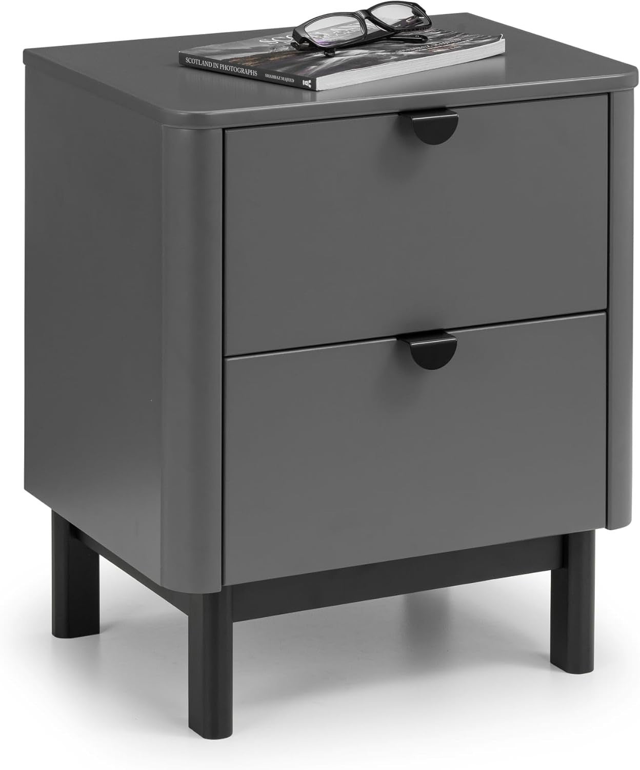Modern Grey 2 Drawer Bedside Table – Sleek Wooden Nightstand Storage Unit