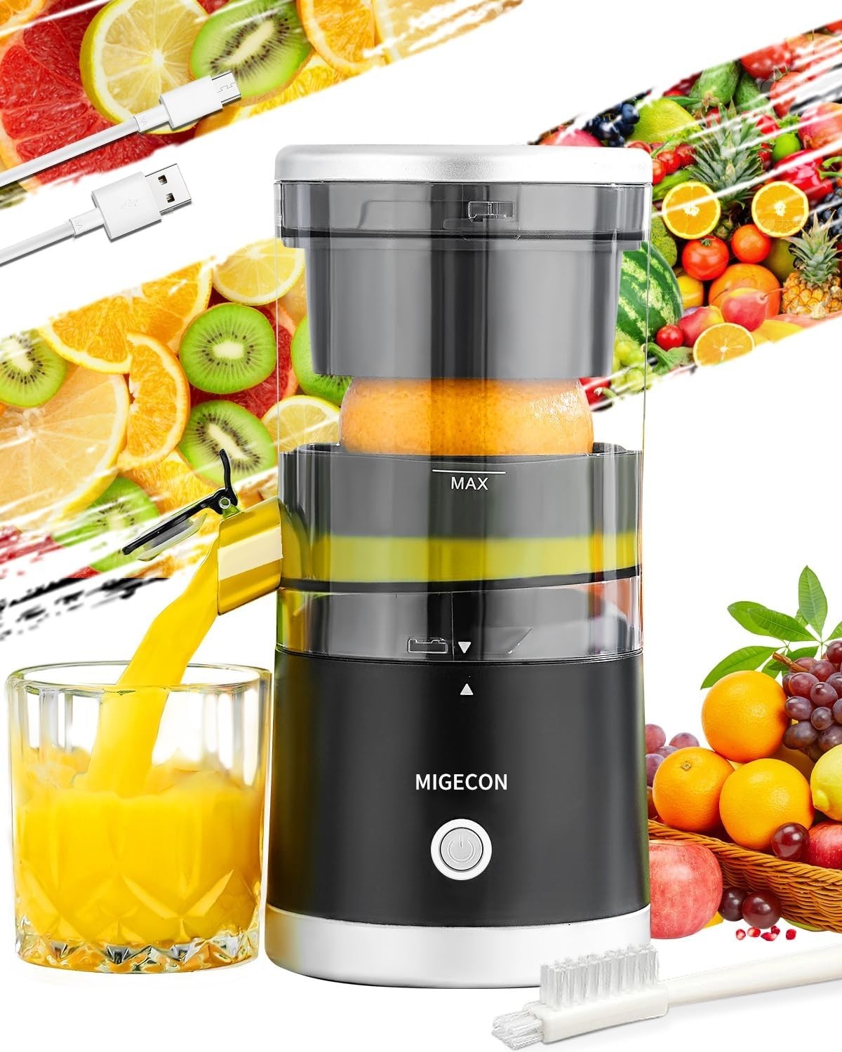 Portable Electric Citrus Juicer USB Rechargeable Anti Drip Easy Clean