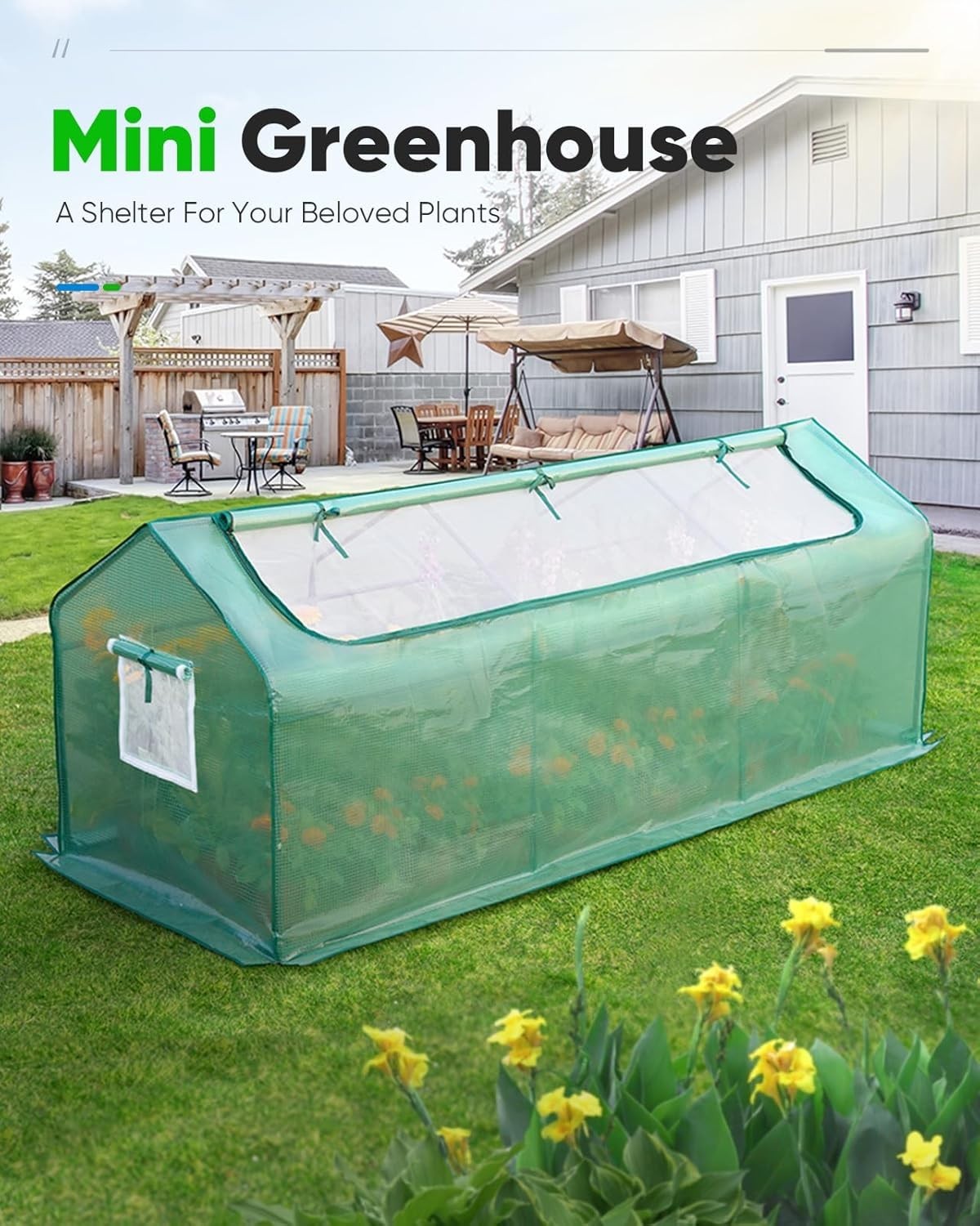 Portable Mini Greenhouse 241x91x91cm PE Cover with Mesh Windows & Zipper Door
