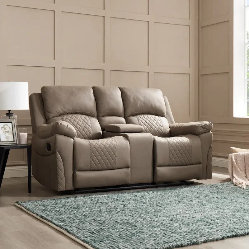 2 Seater Recliner Sofa Air Leather Brown Manual Couch Cupholder Storage
