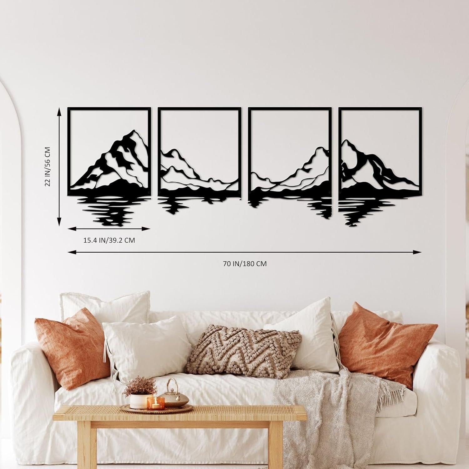 4 Panel Mountain Metal Wall Art Large 180x56cm