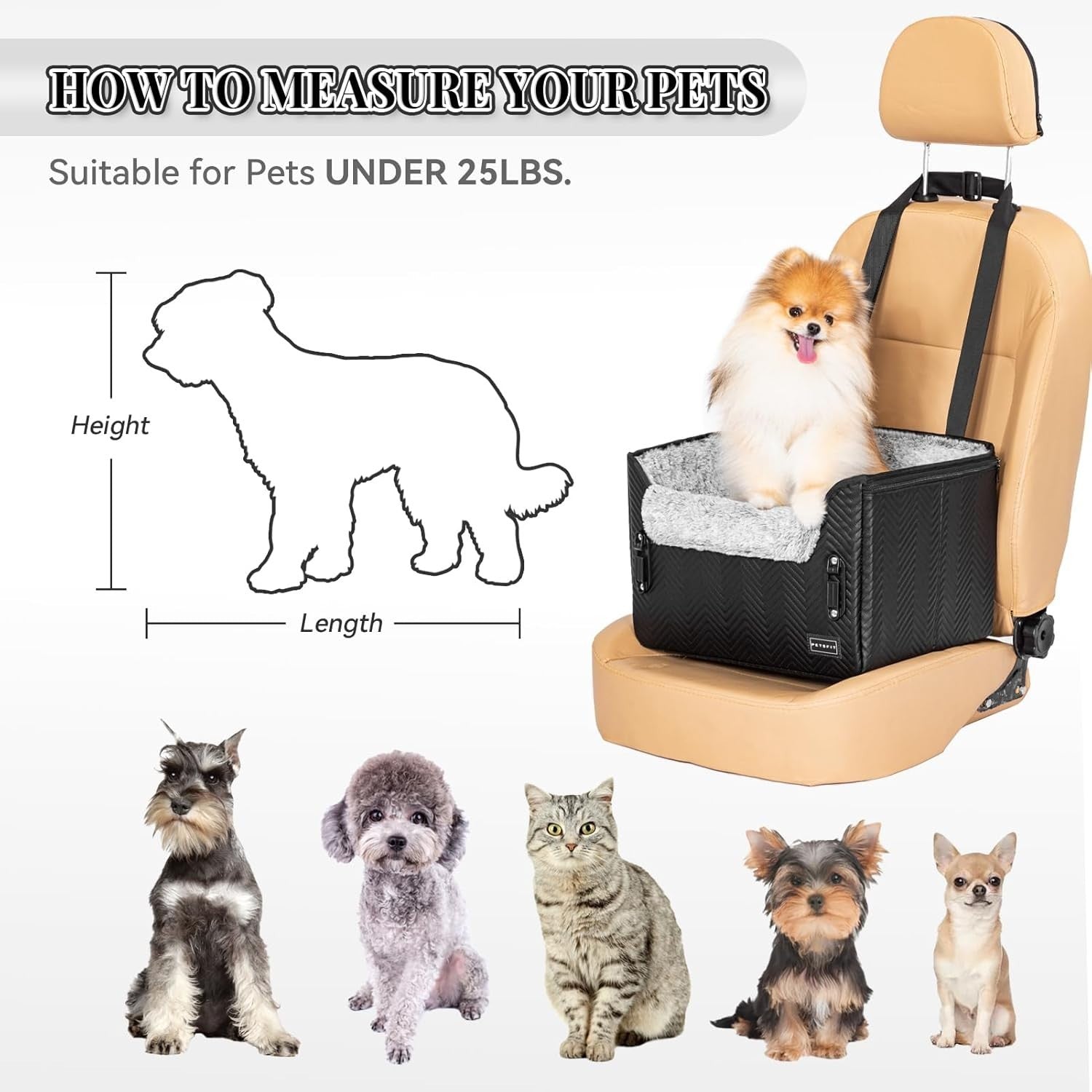 Small Dog Booster Car Seat Waterproof PU Leather Travel Bed Black
