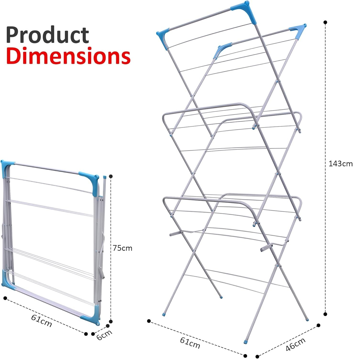 3 Tier Folding Clothes Airer Laundry Drying Rack Indoor Outdoor Space Saving