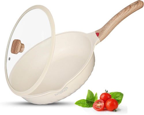 30cm White Deep Non Stick Frying Pan with Lid  3in1 Skillet Sauté Pan Mini Wok