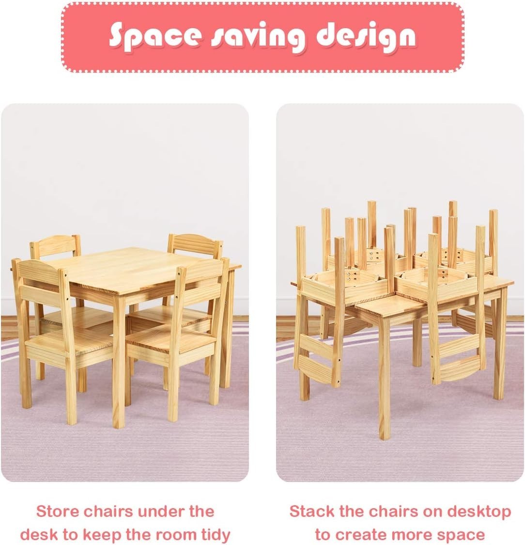 Kids Wooden Table & 4 Chairs Set Toddler Activity Desk for Play & Learning