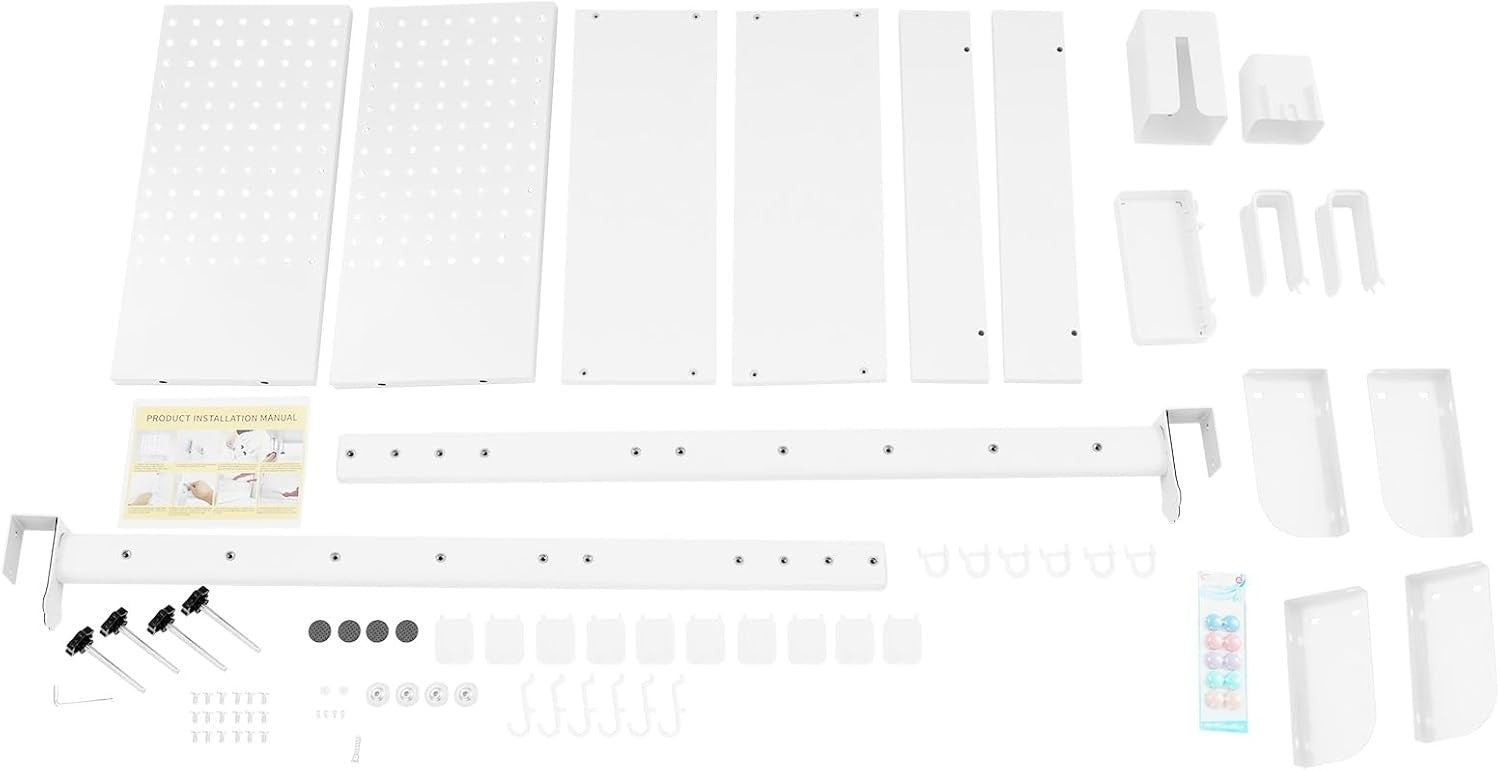 Clamp-On Desk Pegboard 60cm 2-Tier Desktop Organizer Shelf Privacy Panel White