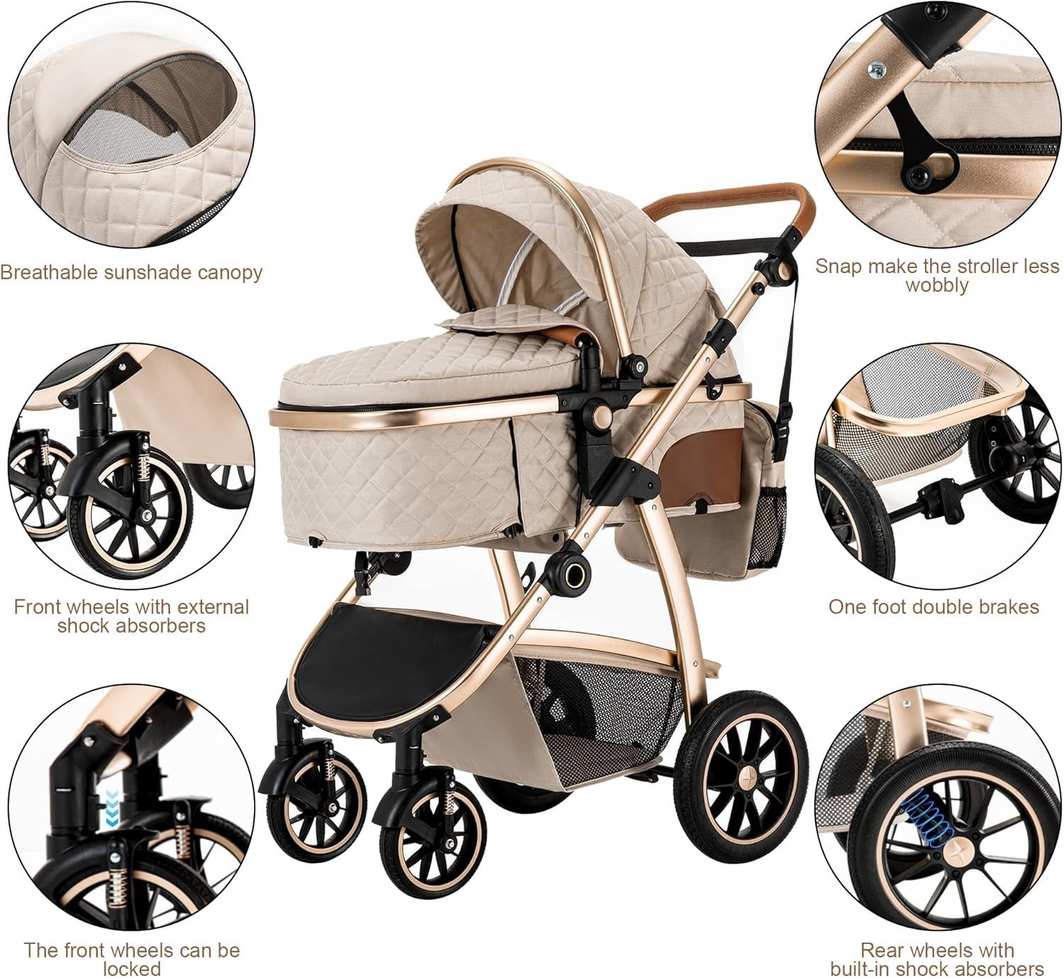 3-in-1 Baby Stroller Travel System Car Seat Pram Adjustable Handle Pink