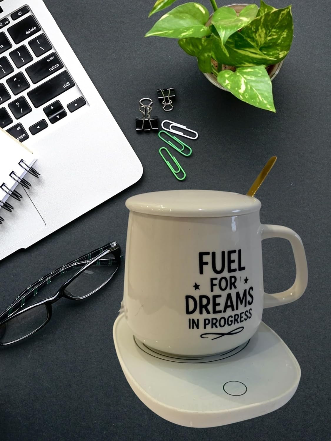 Ceramic Coffee Mug Set with USB Warmer Plate Spoon