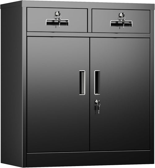 Lockable Metal Storage Cabinet 2 Doors 2 Drawers Adjustable Shelves - 92x80x40cm