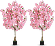 2 Pack 120cm Cherry Blossom Trees Pink Faux Flowering Sakura Large Indoor Decor