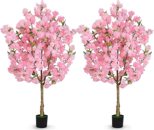 2 Pack 120cm Cherry Blossom Trees Pink Faux Flowering Sakura Large Indoor Decor