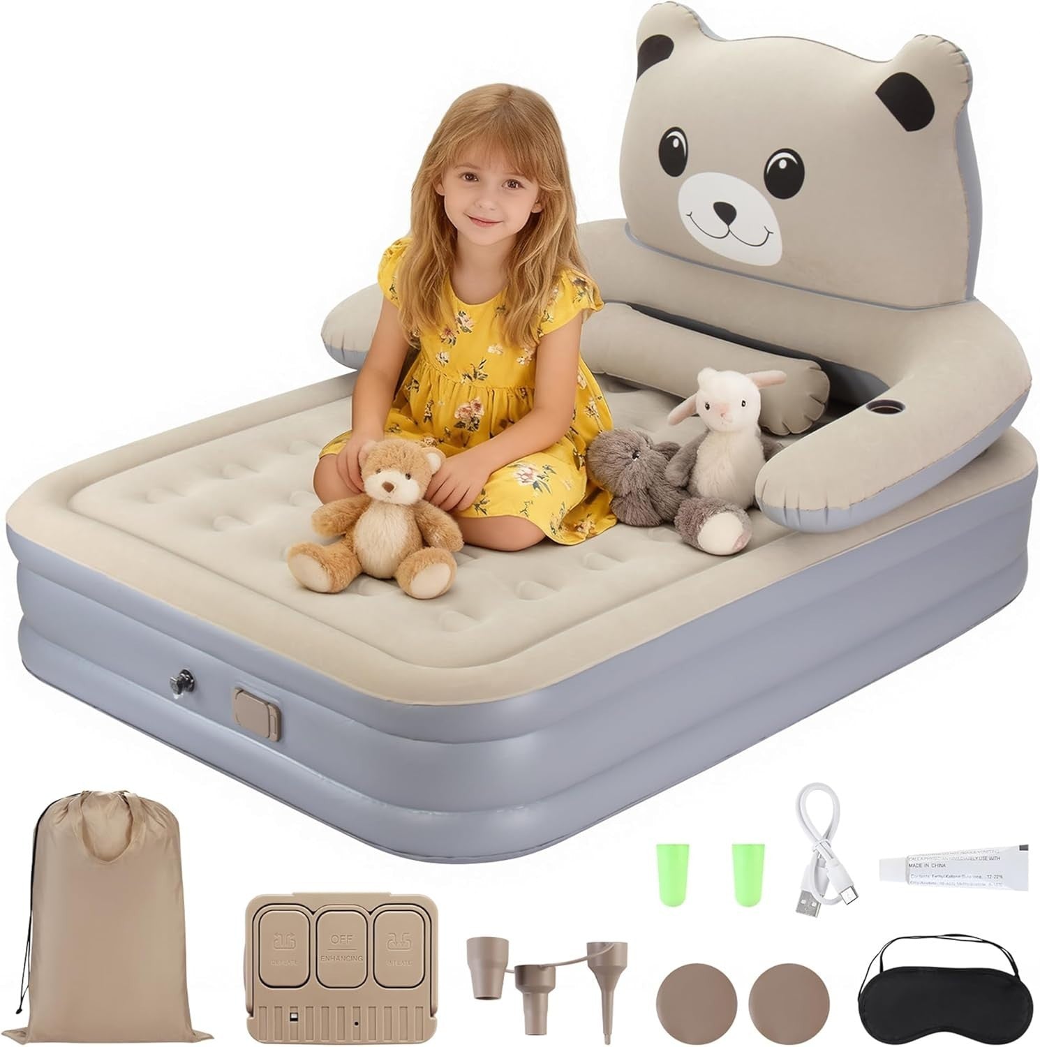 Double Inflatable Air Mattress with Electric Pump, Headboard & Cup Holder