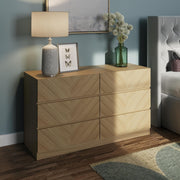 Euro Oak 6 Drawer Chest Herringbone Bedroom Storage Unit Modern Wood