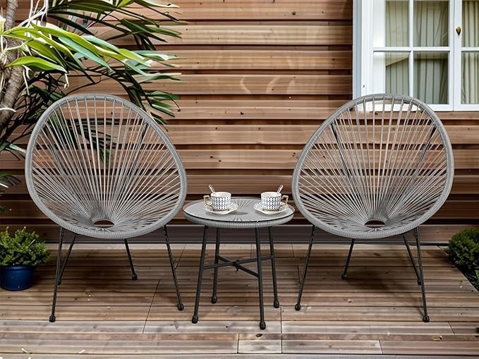 3pc Rattan Bistro Set Outdoor Chairs & Glass Table Garden Patio Furniture