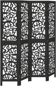 4 Panel Black Carved Wooden Room Divider 140x180cm Folding Privacy Screen
