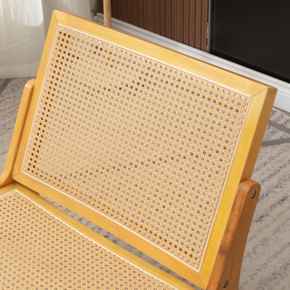 Rattan Accent Lounge Chair Natural Wood Frame Armchair for Living Room