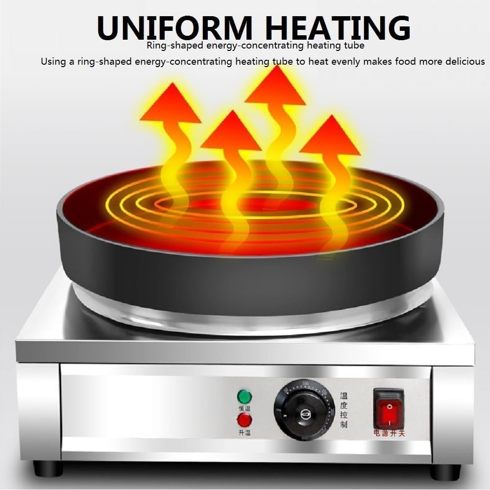 Commercial Gas Crepe Maker 40CM | Stainless Steel Non-Stick Griddle | Adjustable