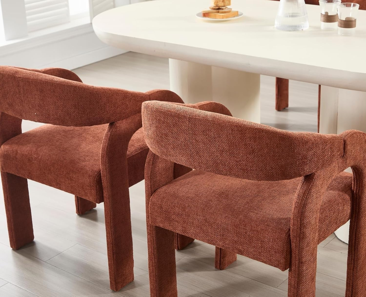Orange Modern Dining Chairs Set of 2, Upholstered Armrest Tub Seats