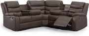 Brown Leather Recliner Corner Sofa 5 Seater L Shape Manual + Drinks Tray