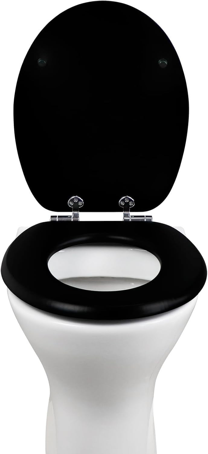 Bamboo Toilet Seat Soft Close Solid Wood Oval Easy Clean Metal Hinges 45x37cm
