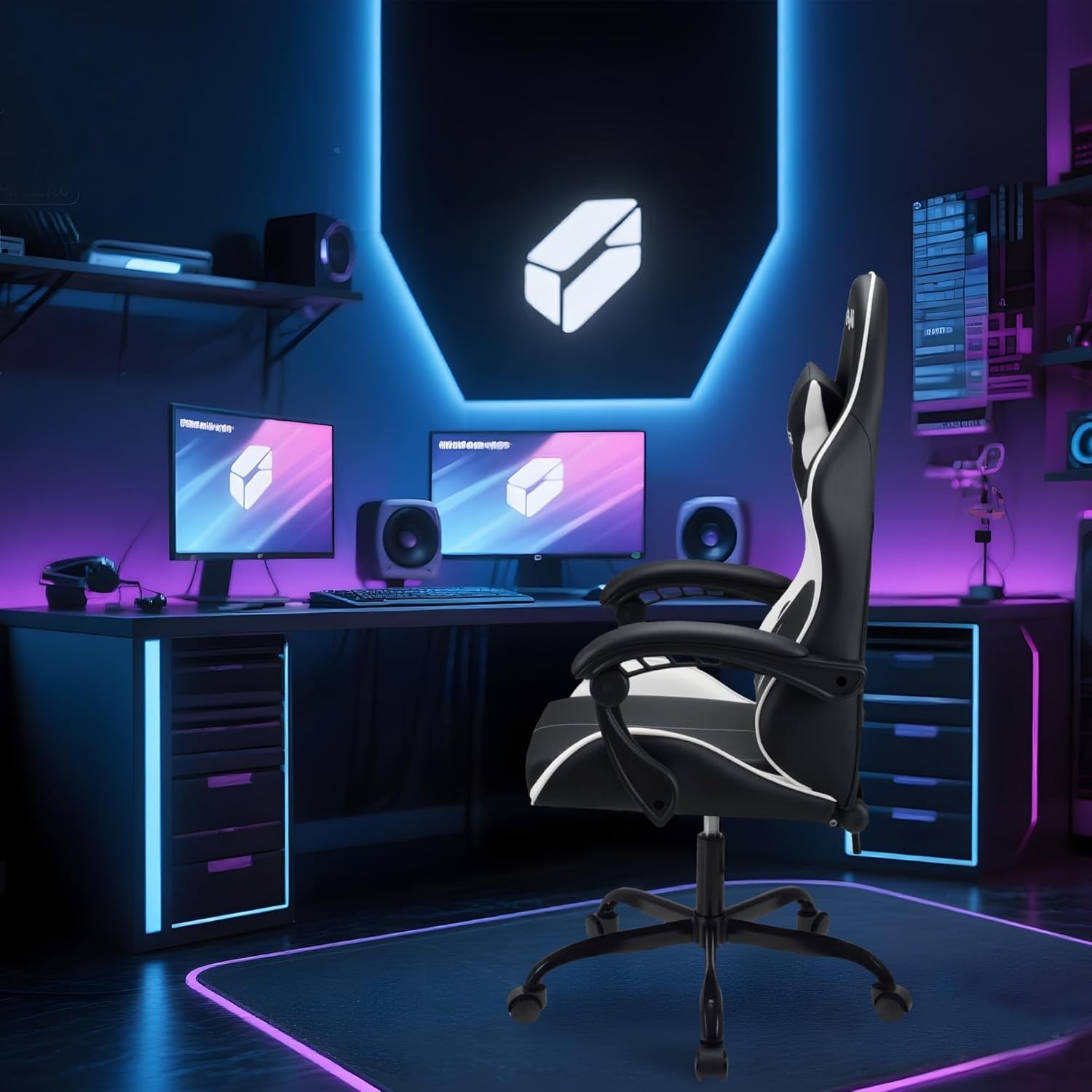 Ergonomic Gaming Chair High Back Racing Desk Chair 150kg PU Leather White