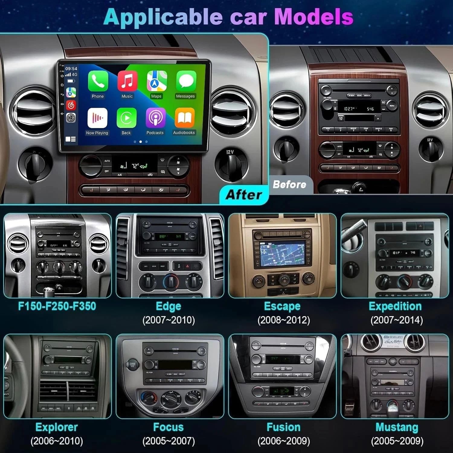 10.1" Car Stereo 2+64GB CarPlay Android Auto Sat Nav BT WiFi