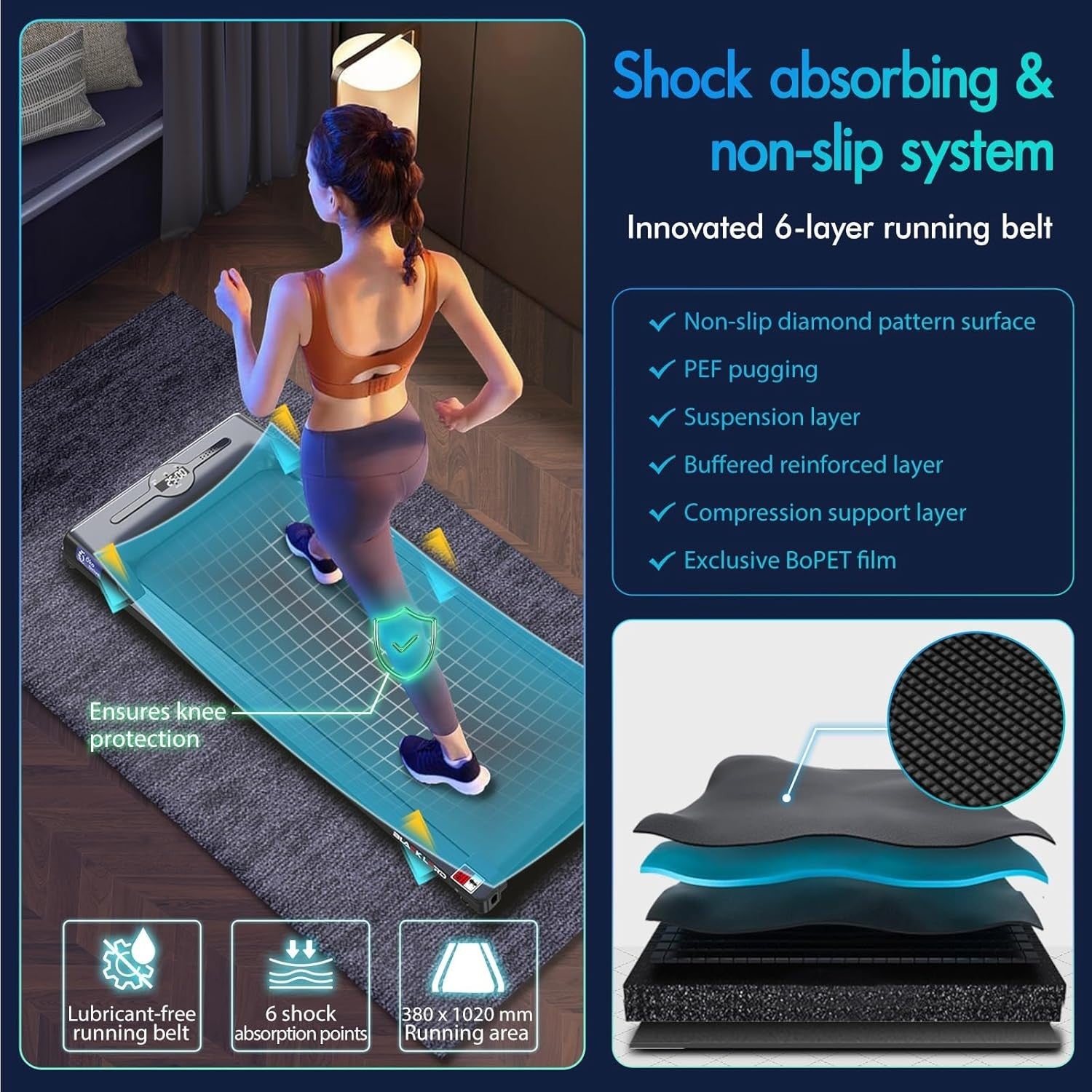 Under Desk Treadmill 2.2HP Foldable Running Machine LED Display Bluetooth