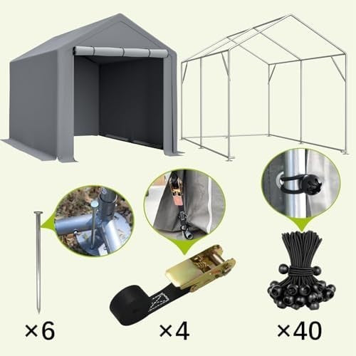 Outdoor Garden Storage Tent 6x10FT Waterproof Steel Frame Grey