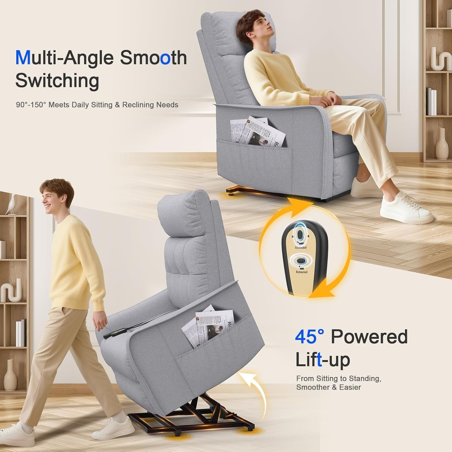 Light Grey Power Lift Recliner Chair Elderly Massage Heat Footrest Remote Sofa