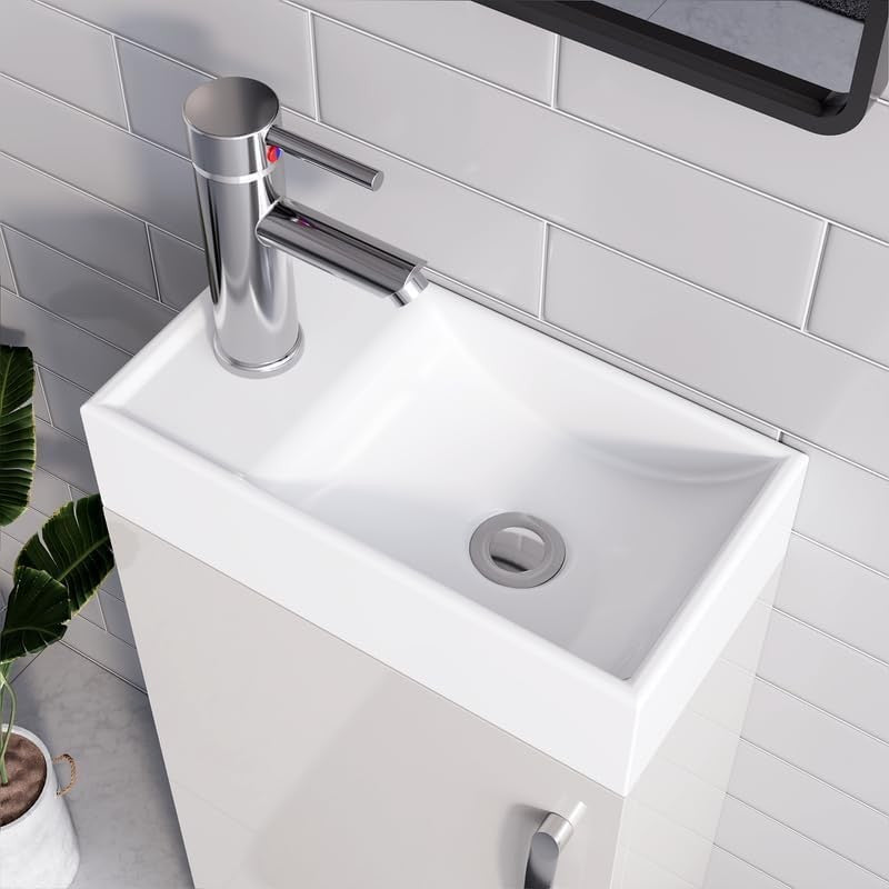 Slim 400mm Bathroom Vanity Unit with Basin White Floor Standing Sink Cabinet