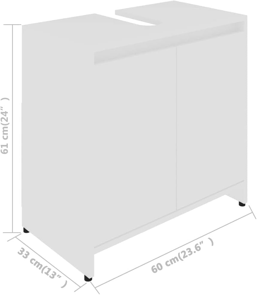 White Under Sink Bathroom Storage Cabinet Cupboard Unit 60x35x61cm