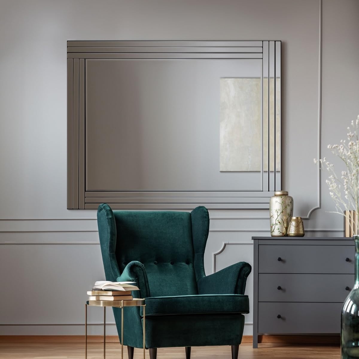 Large Frameless Beveled Glass Wall Mirror 144x116cm Modern Decor
