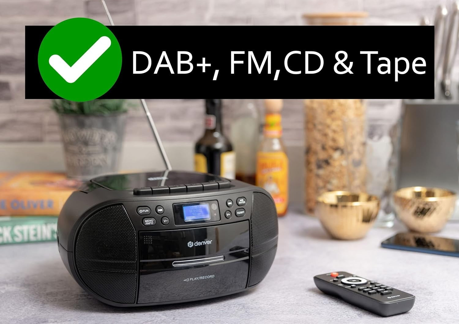 Portable DAB+ CD Cassette Player Boombox FM Radio USB AUX Alarm Black