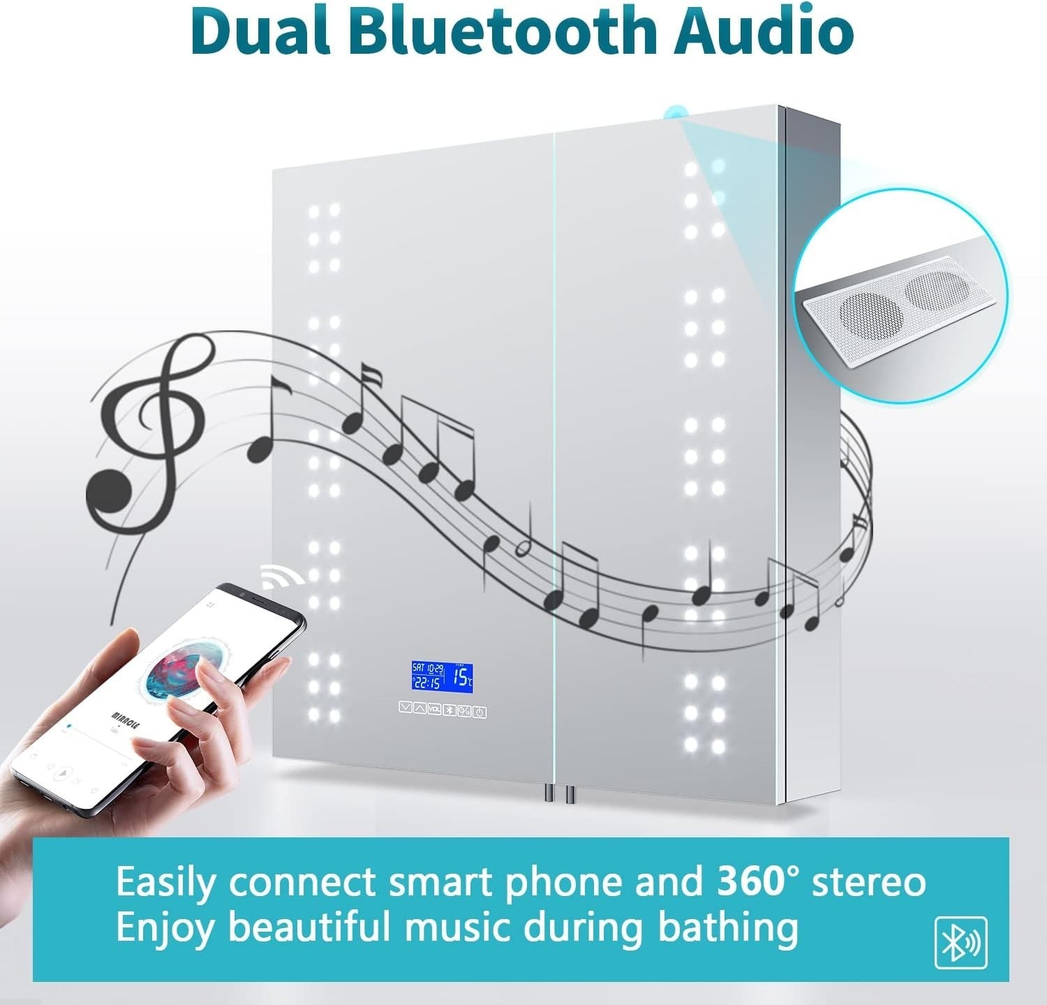 LED Bathroom Cabinet 630x650mm Bluetooth Demister Double Door Mirror