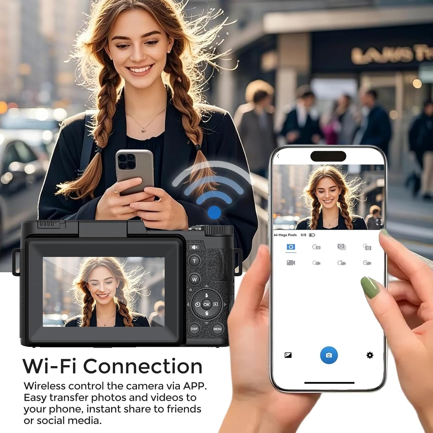5K 64MP Vlogging Camera WiFi Flip Screen Tripod Camera Kit