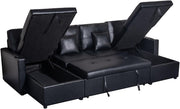 U Shaped Sofa Bed 4 Seater with Storage Pull Out Couch Black Fabric RH