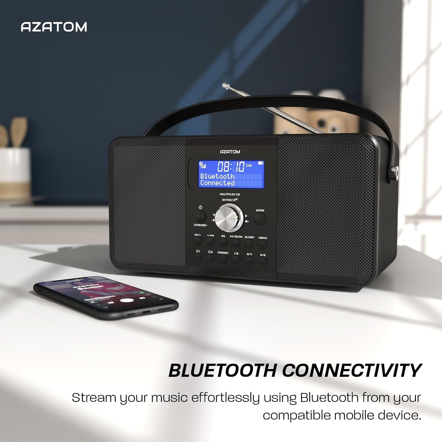 Carbon Black DAB DAB+ FM Bluetooth Radio Rechargeable Portable Dual Alarm