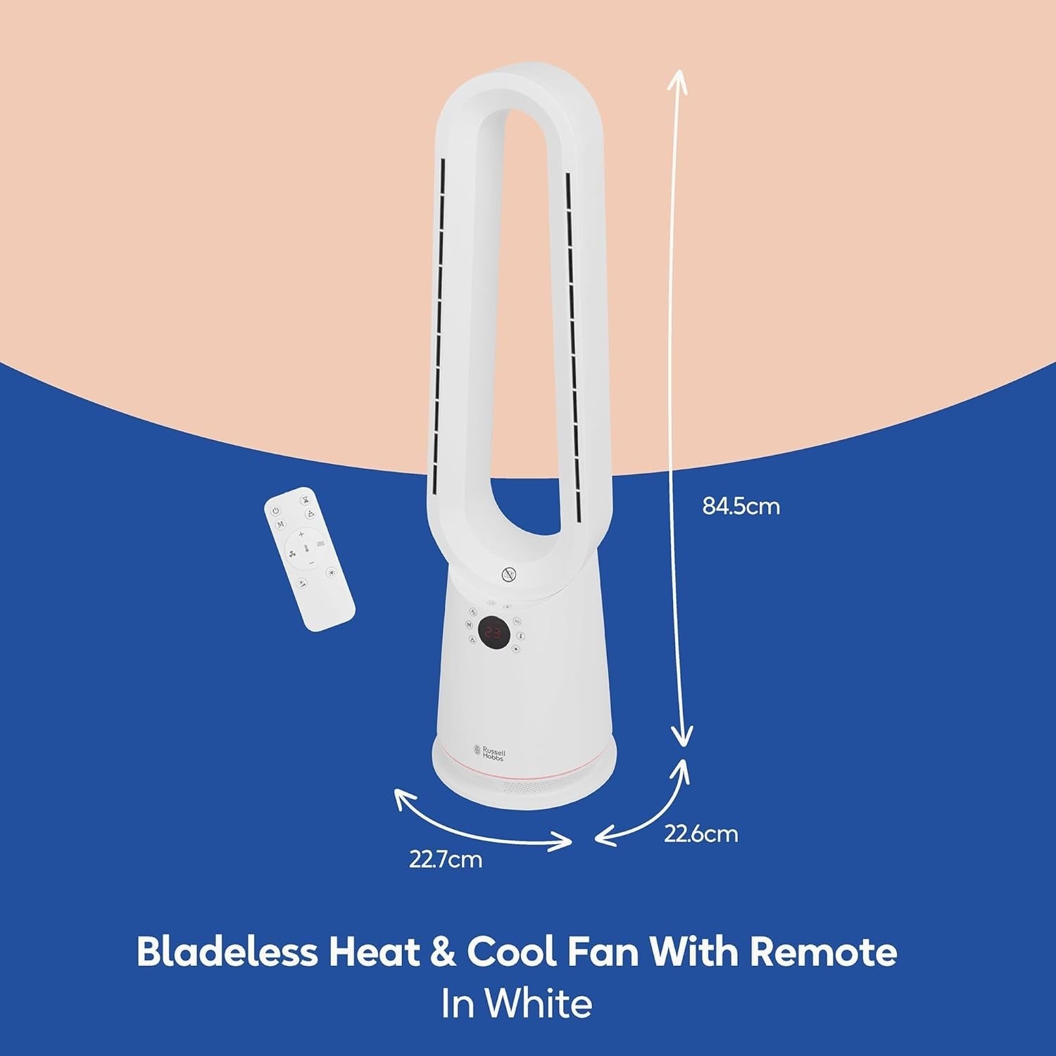 Bladeless Tower Fan & Heater – 2000W 9-Speed LED Display Remote White
