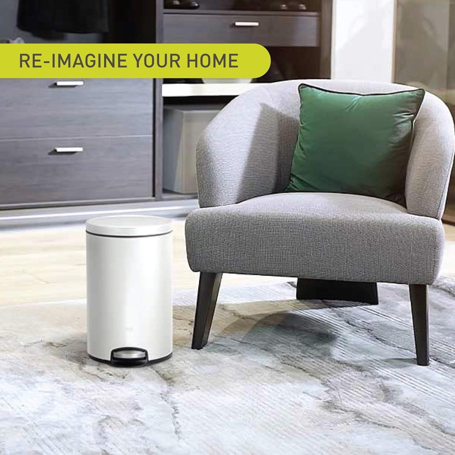 5L White Stainless Steel Pedal Bin Soft Close Bathroom Trash