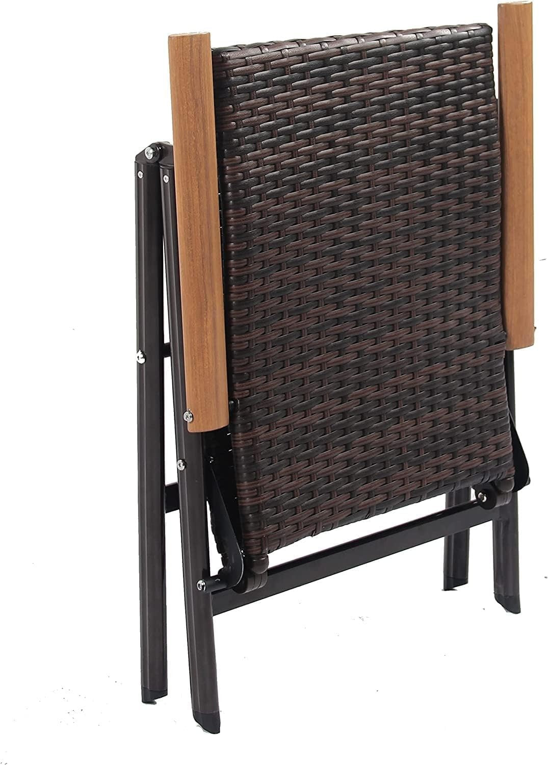 2x Folding Rattan Garden Chairs Reclining Aluminium Patio Balcony Outdoor