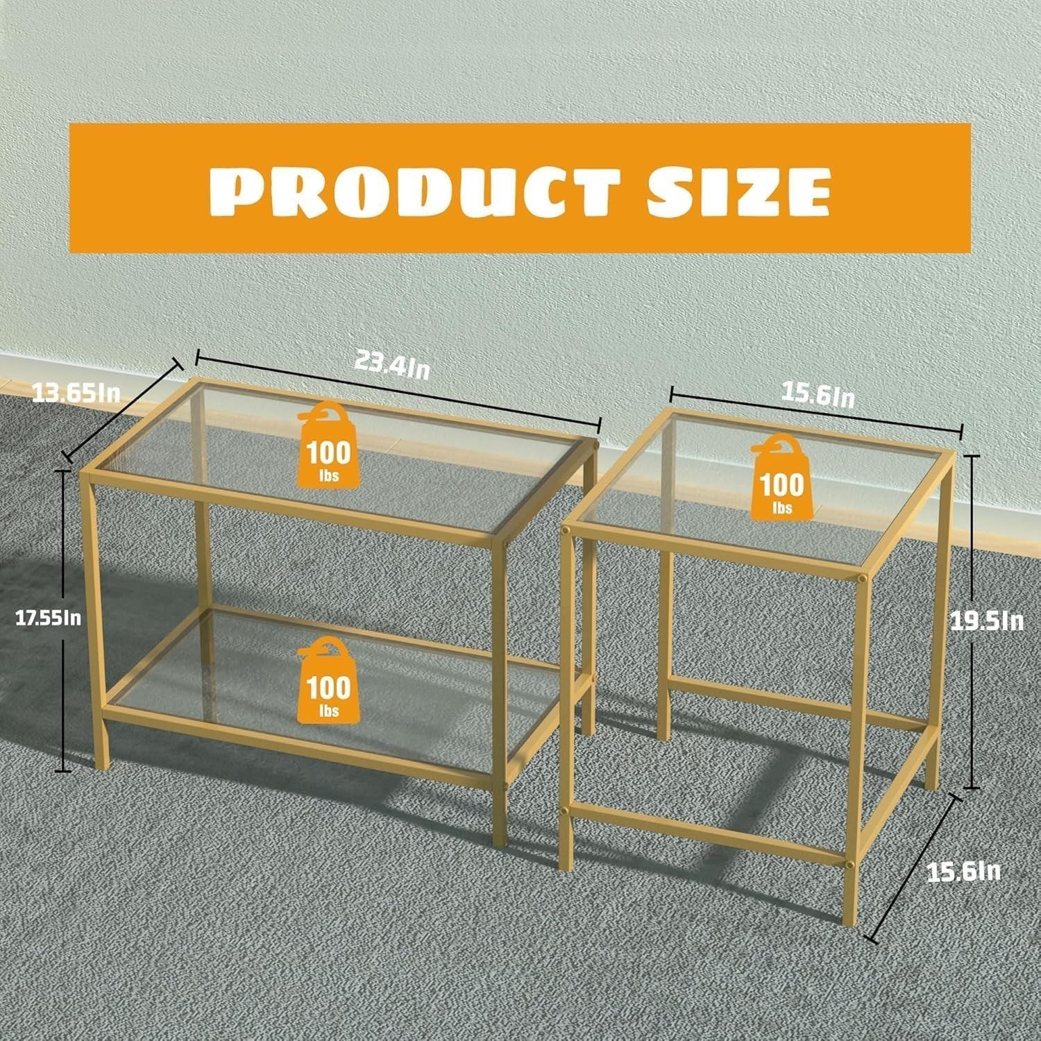 Glass Nesting Coffee Table Set 2 Side End Tables Modern Metal Frame Space Saving