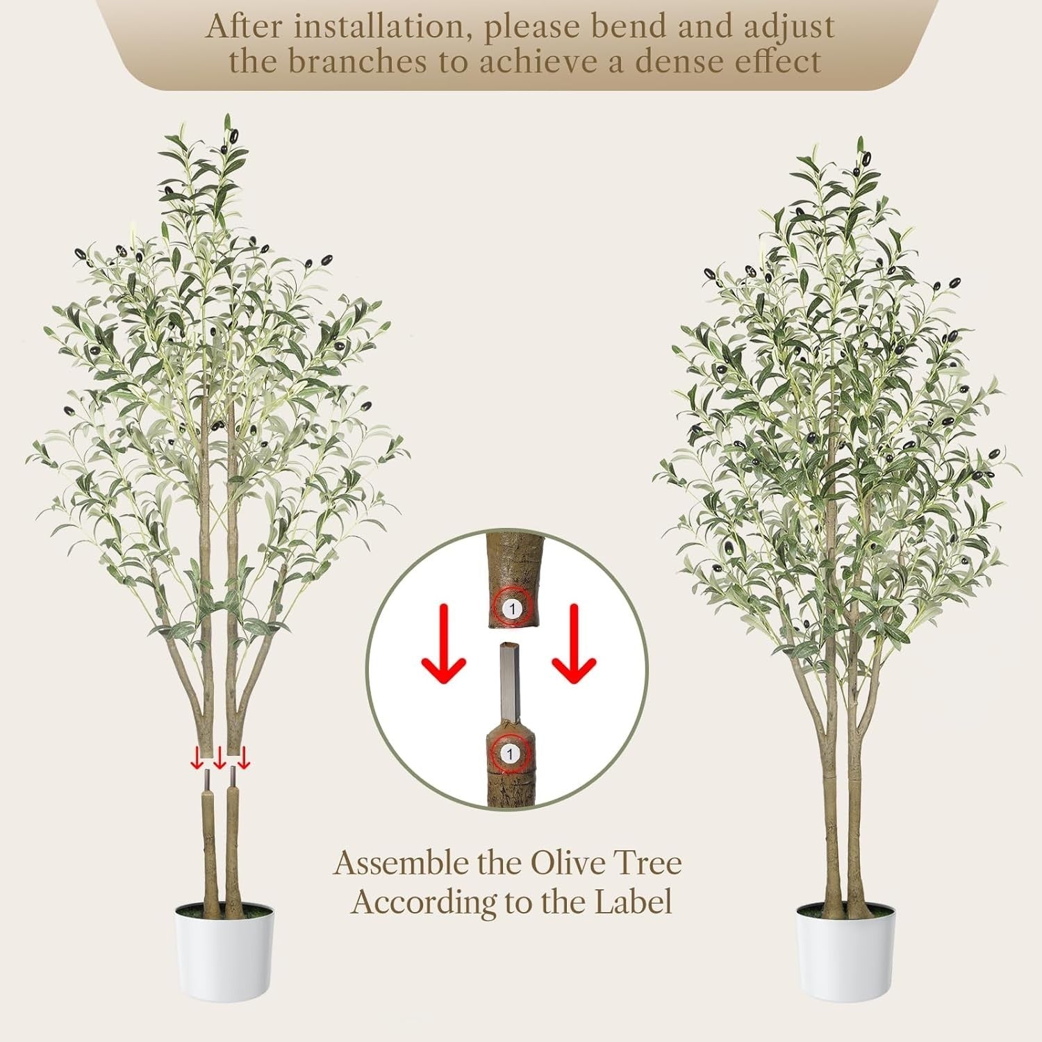 6FT Faux Olive Tree with White Pot Natural Wood Trunk Tall Indoor Floor Decor