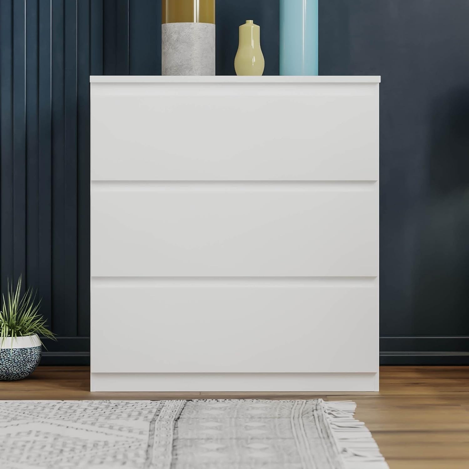 Modern 3 Drawer Chest White Storage Unit Compact Bedroom Organizer Furniture