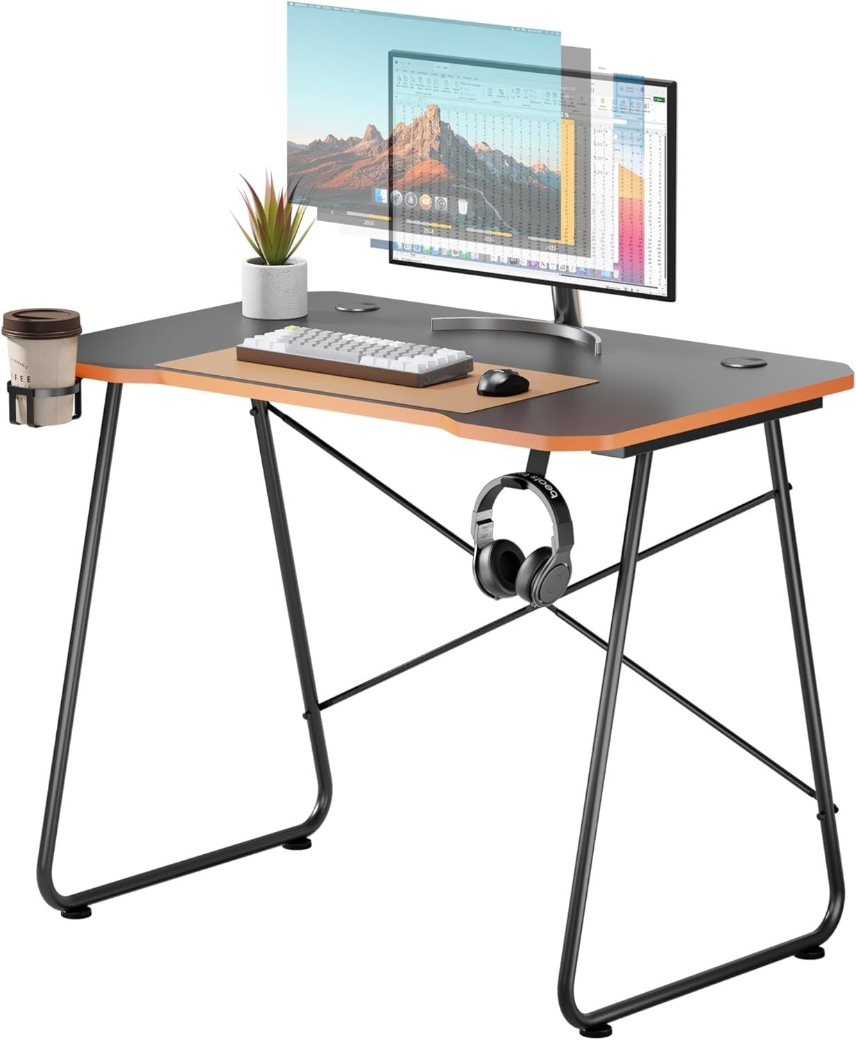 Computer Desk 93x60cm with Cup Holder & Hook for Home Office Gaming Black
