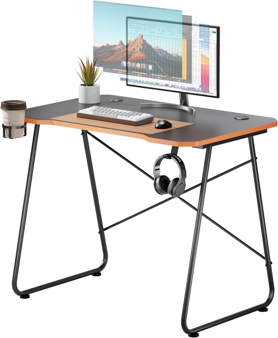 Computer Desk 93x60cm with Cup Holder & Hook for Home Office Gaming Black