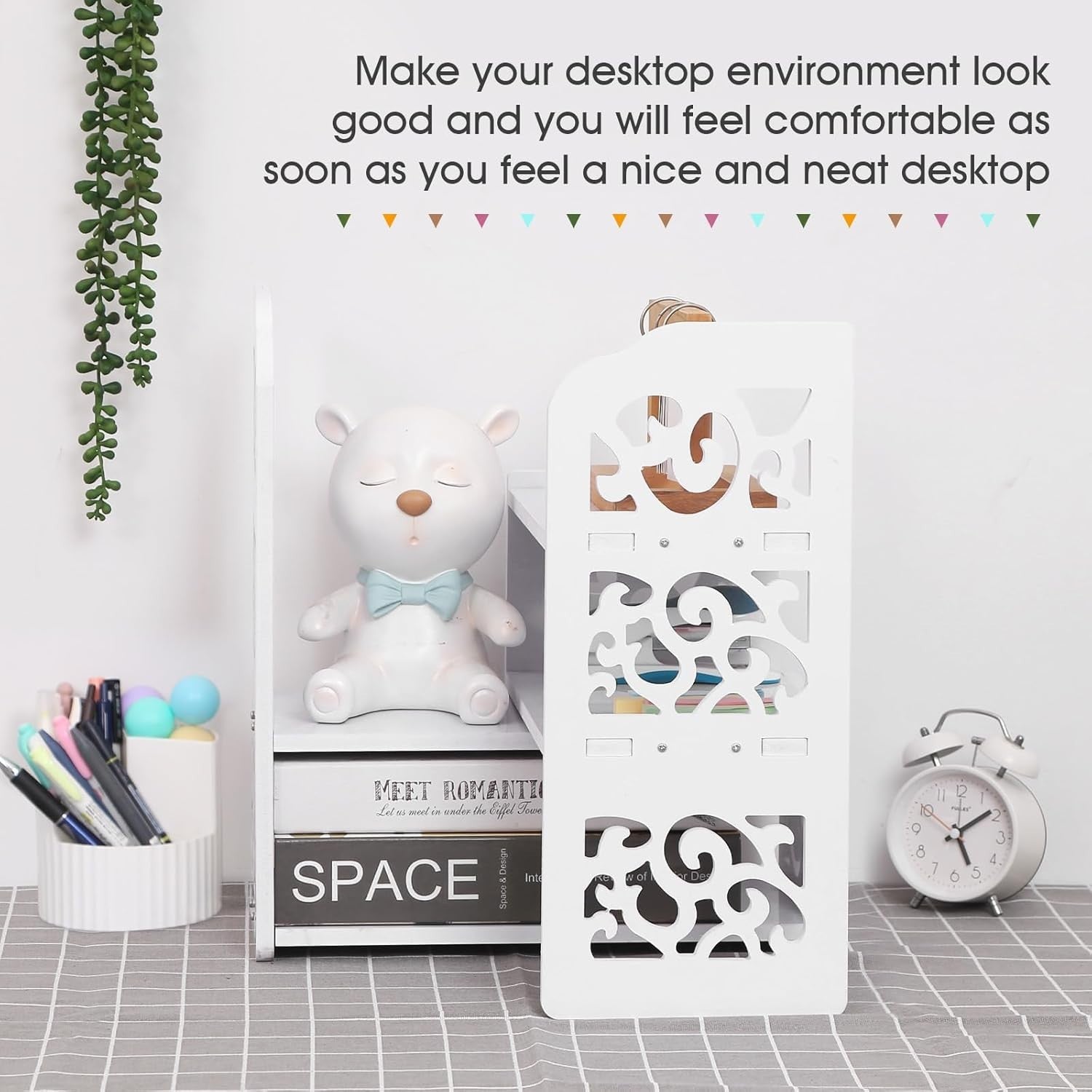 Adjustable Desk Bookshelf – Expandable PVC Desktop Organizer for Office & Home
