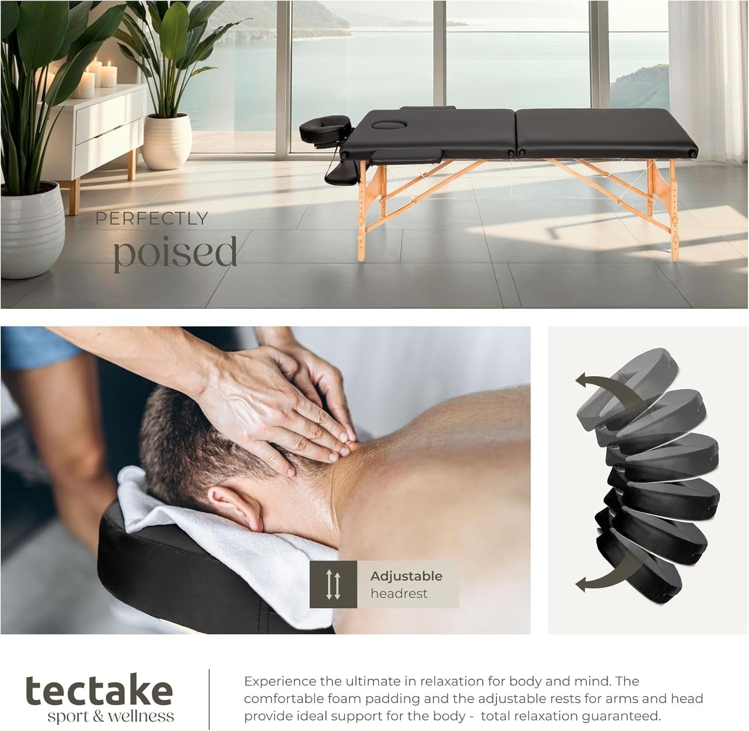 Portable Massage Table Foldable Beauty Therapy Bed 61cm Adjustable Black