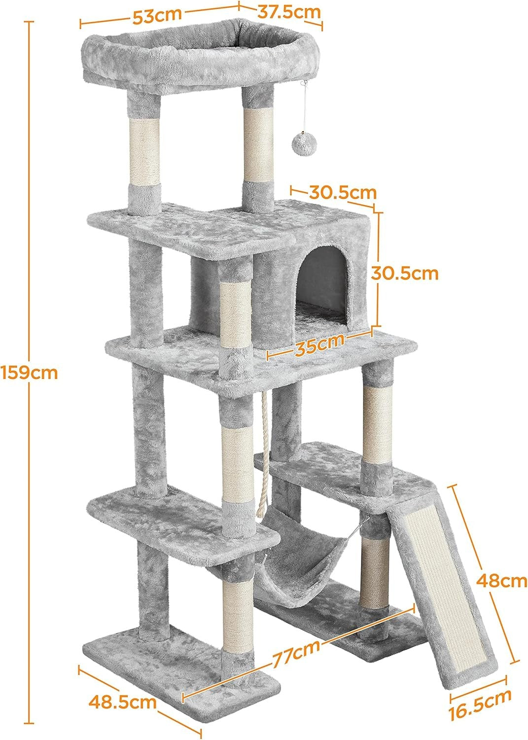 Large Cat Tree 159cm Tall Multi Level Tower With Hammock Scratching Posts