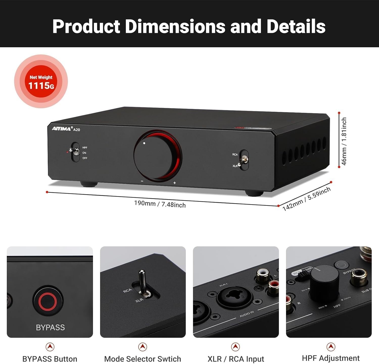300W Balanced Stereo Amplifier TPA3255 HPF XLR RCA Desktop HiFi