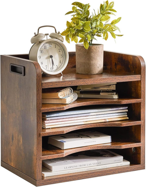 5 Tier Wooden Desk File Organiser A4 Paper Tray Magazine Holder